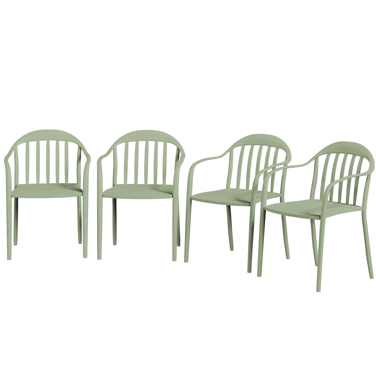 Garden chair set of 4 weatherproof garden chairs made of plastic stacking chair with armrest backrest stackable patio chair load capacity up to 120 kg garden furniture for backyard, garden, balcony green