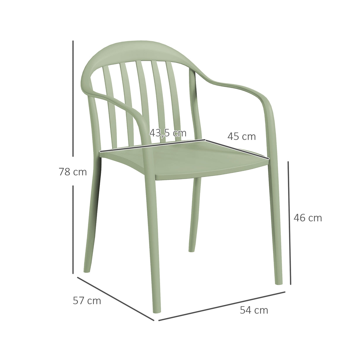 Garden chair set of 4 weatherproof garden chairs made of plastic stacking chair with armrest backrest stackable patio chair load capacity up to 120 kg garden furniture for backyard, garden, balcony green