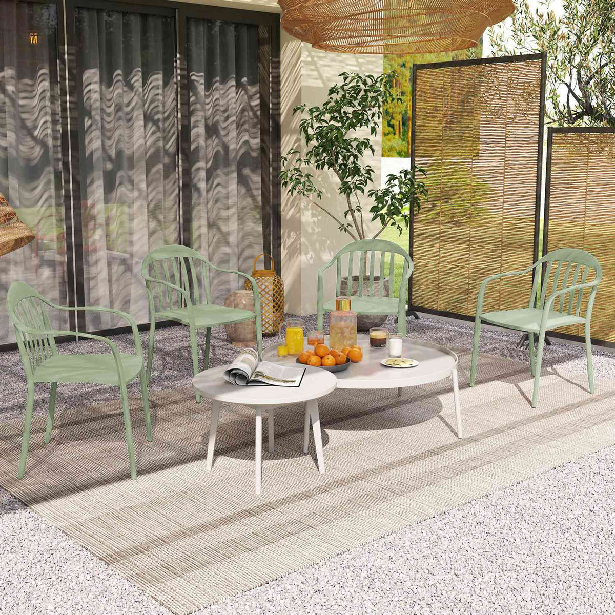 Garden chair set of 4 weatherproof garden chairs made of plastic stacking chair with armrest backrest stackable patio chair load capacity up to 120 kg garden furniture for backyard, garden, balcony green