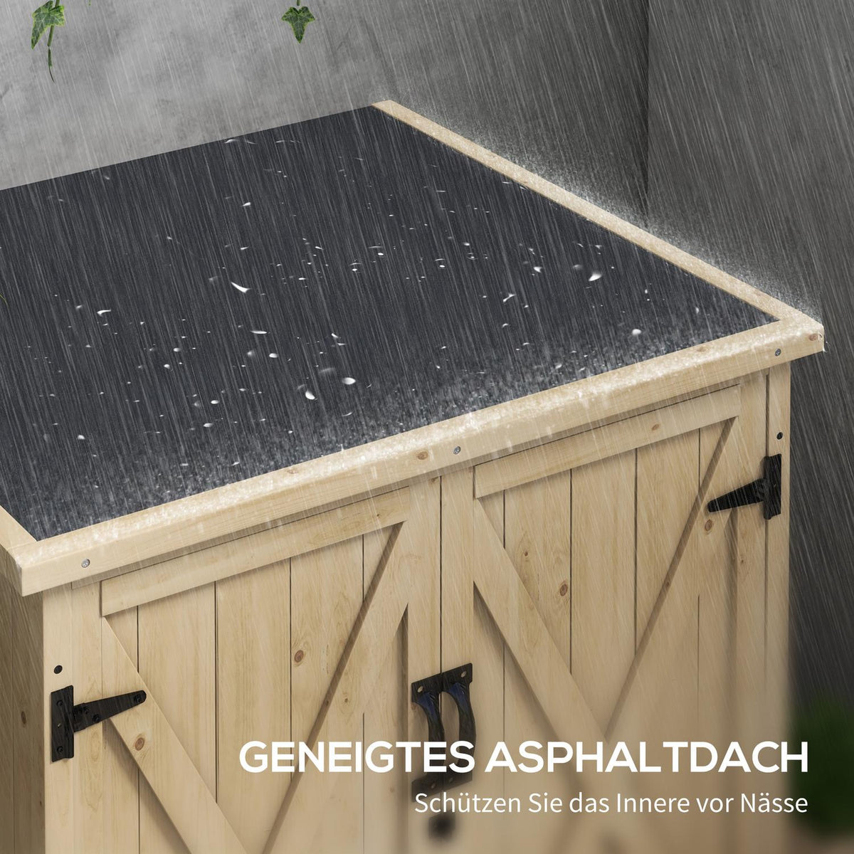 Garden cupboard, tool cupboard, weatherproof tool shed, wooden cupboard with double door, garden shed, natural, 77.5 x 88 x 90 cm