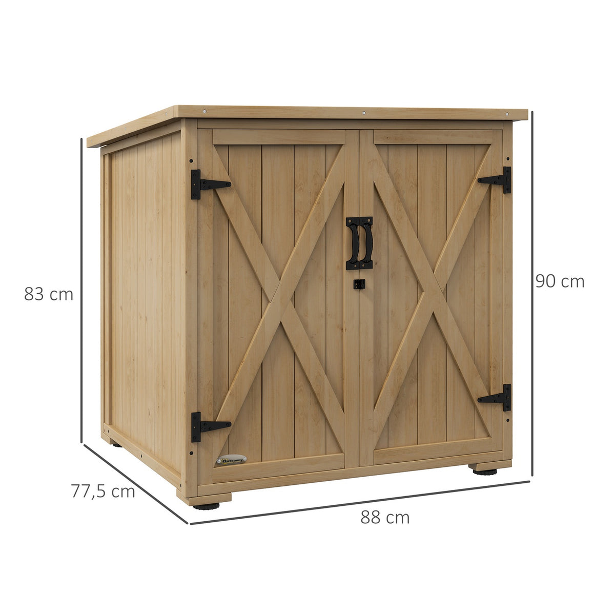 Garden cupboard, tool cupboard, weatherproof tool shed, wooden cupboard with double door, garden shed, natural, 77.5 x 88 x 90 cm