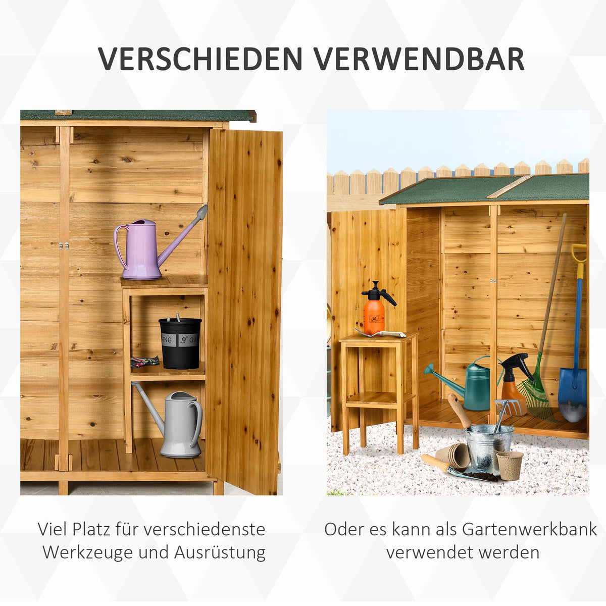 Garden cupboard, tool shed with 2 doors, tool cupboard with asphalt roof, ground nails, garden storage cupboard, fir wood, 140 x 75 x 157 cm