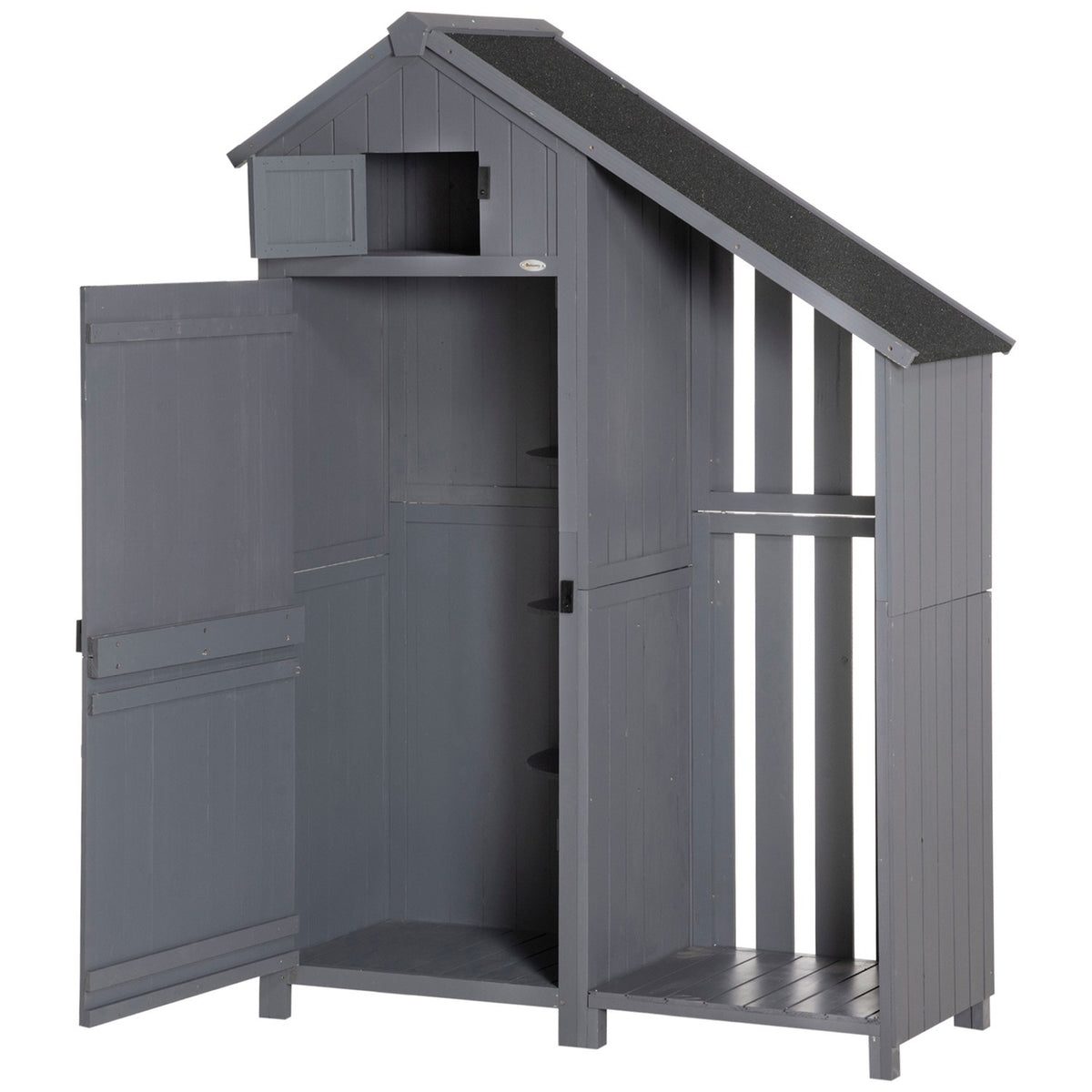 Garden cupboard wooden tool shed garden house tool cupboard wooden hut gable roof gray + black 129 x 51.5 x 180 cm