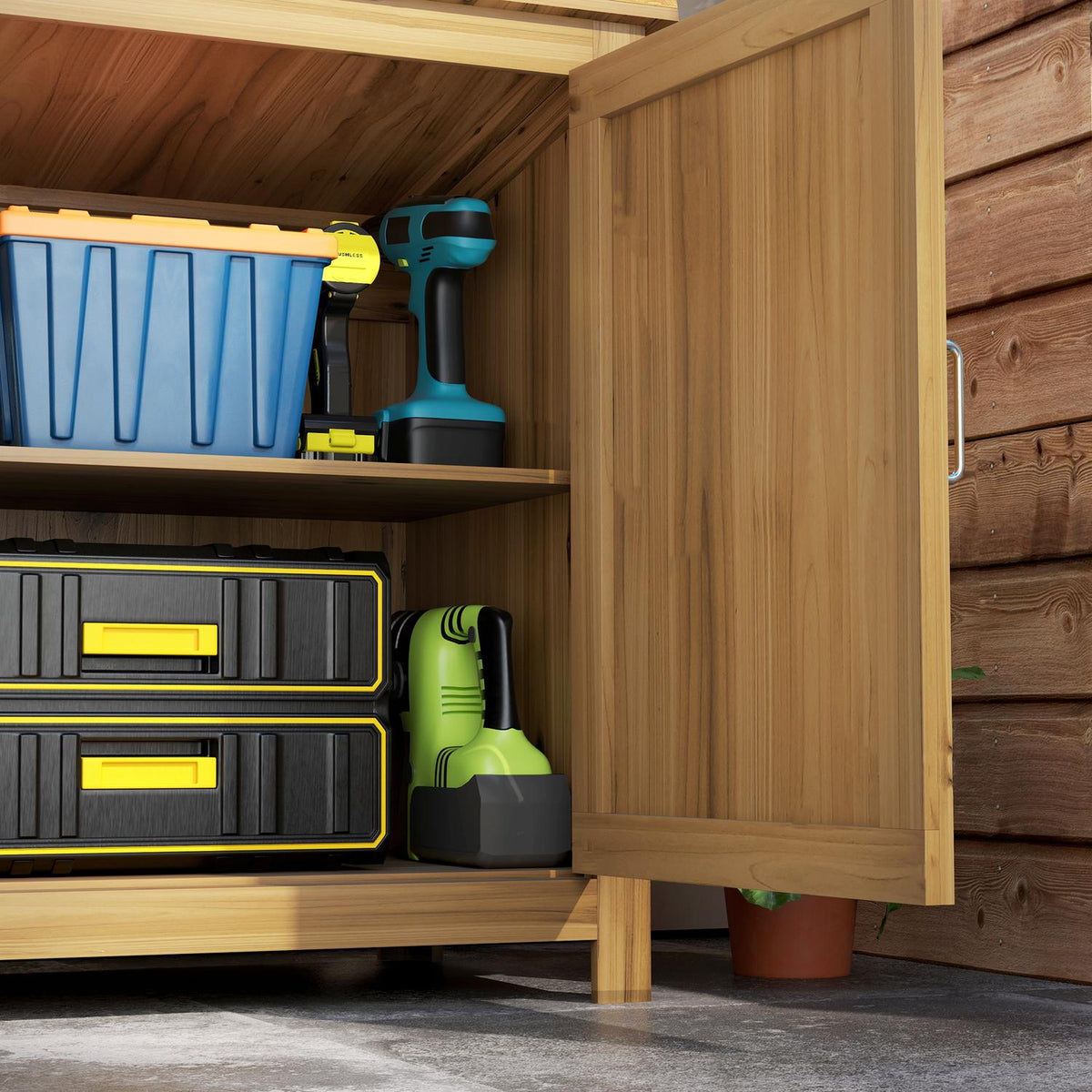 Garden cupboard wooden, tool shed weatherproof 110x50x85cm, tool shed with door, pent roof, shelves, tool cupboard, garden shed tool cupboard garden shed for garden patio backyard, brown |