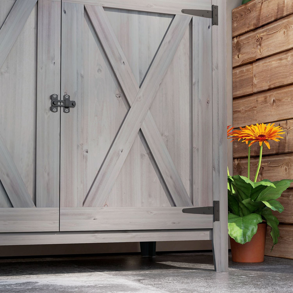 Garden cupboard wood, tool shed weatherproof 110x60x88.5cm, tool shed with door, folding roof, shelves, tool cupboard, garden shed tool cupboard garden shed for patio backyard, light gray |