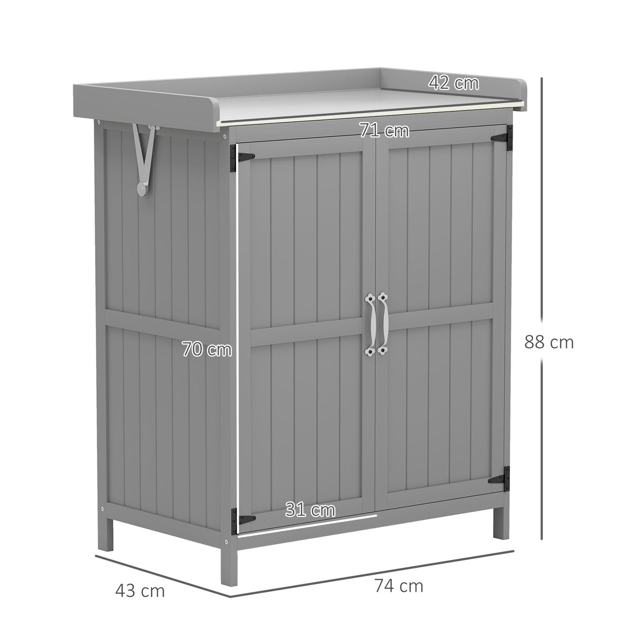 Garden cupboard wood, tool shed weatherproof 74x43x88cm, tool shed with folding roof shelves, work surface, tool cupboard, garden shed tool cupboard garden shed for garden, terrace, gray |