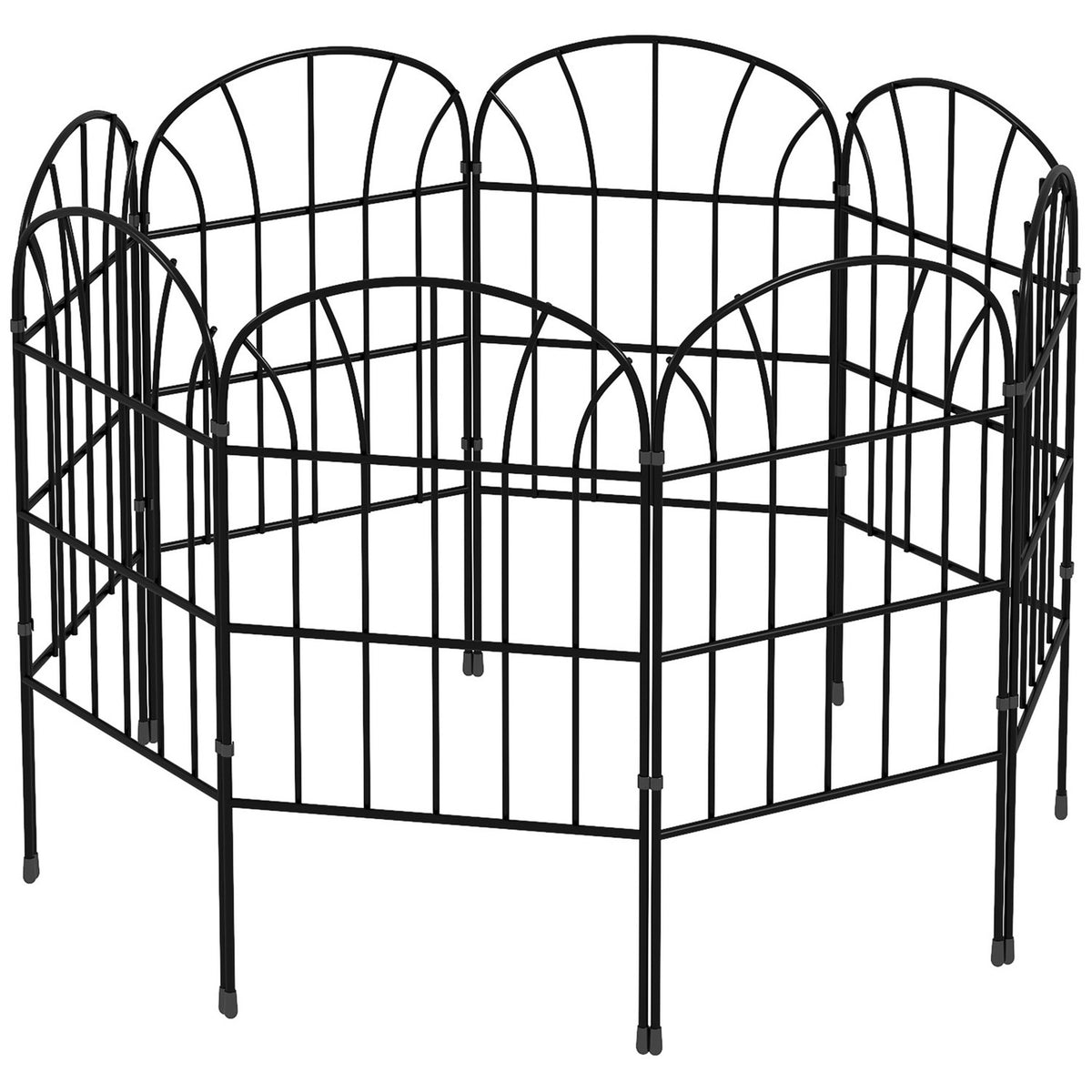 Garden fence decorative metal fence with base, set of 8, plug-in fence for balcony and terrace, black, 93x150cm