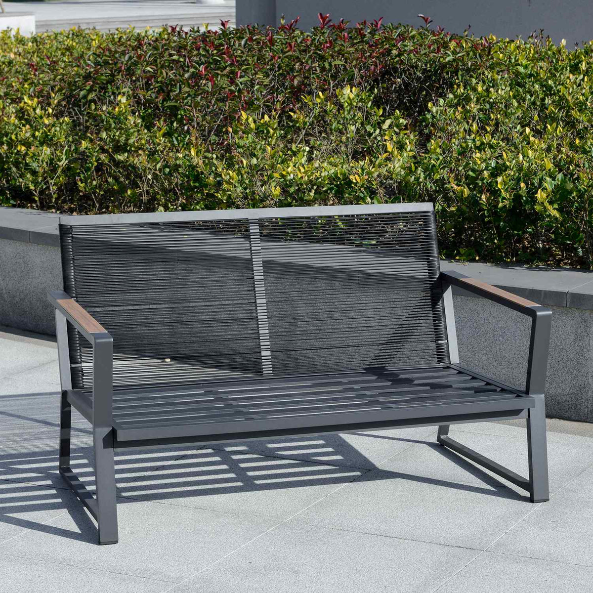 Garden furniture set for 4 people, sofa with armchair and side table, polyrattan & aluminum, gray, weatherproof & modern |