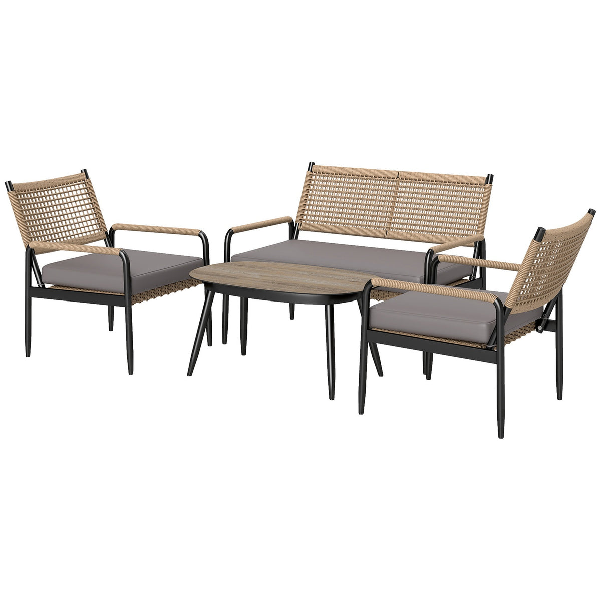 Garden furniture set made of polyrattan lounge set with 2 sofa chairs glass table cushions weatherproof seating group for 4 people outdoor balcony furniture set patio furniture for garden balcony dark gray + yellow |