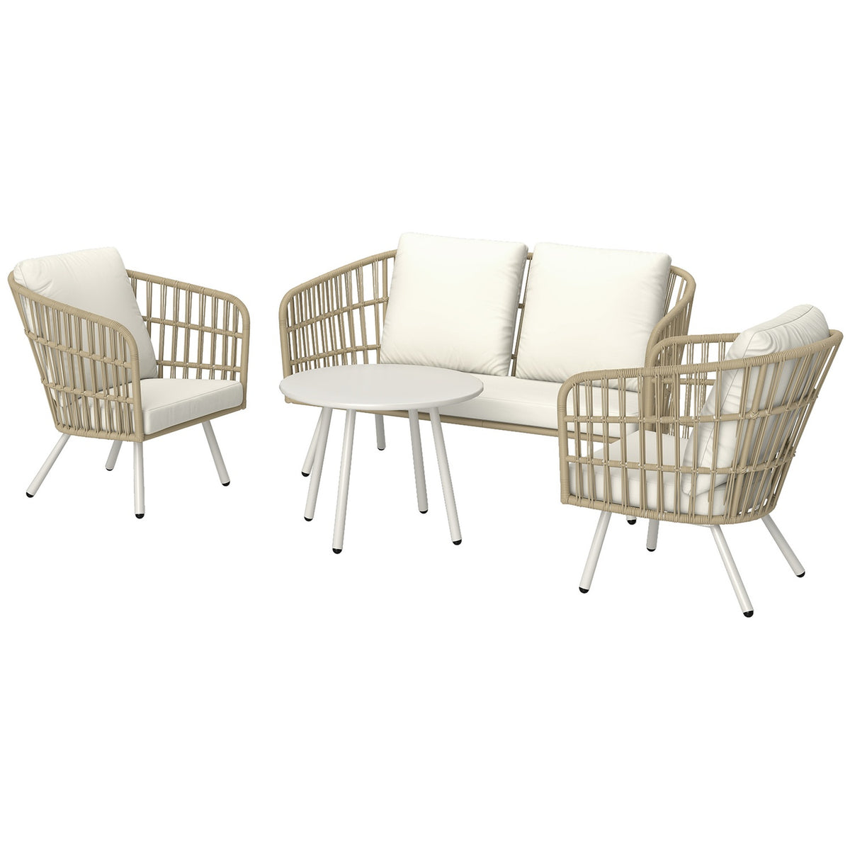 Garden furniture set made of polyrattan lounge set with 2 sofa chairs table cushions weatherproof seating group for 4 people outdoor balcony furniture set patio furniture for garden balcony terrace khaki |