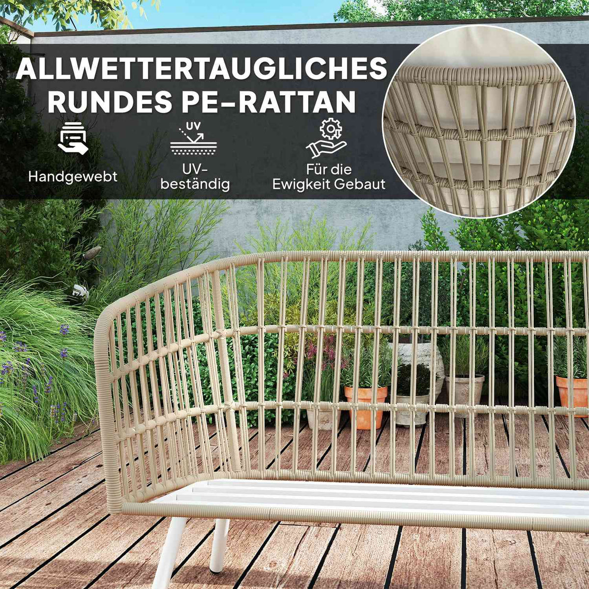Garden furniture set made of polyrattan lounge set with 2 sofa chairs table cushions weatherproof seating group for 4 people outdoor balcony furniture set patio furniture for garden balcony terrace khaki |