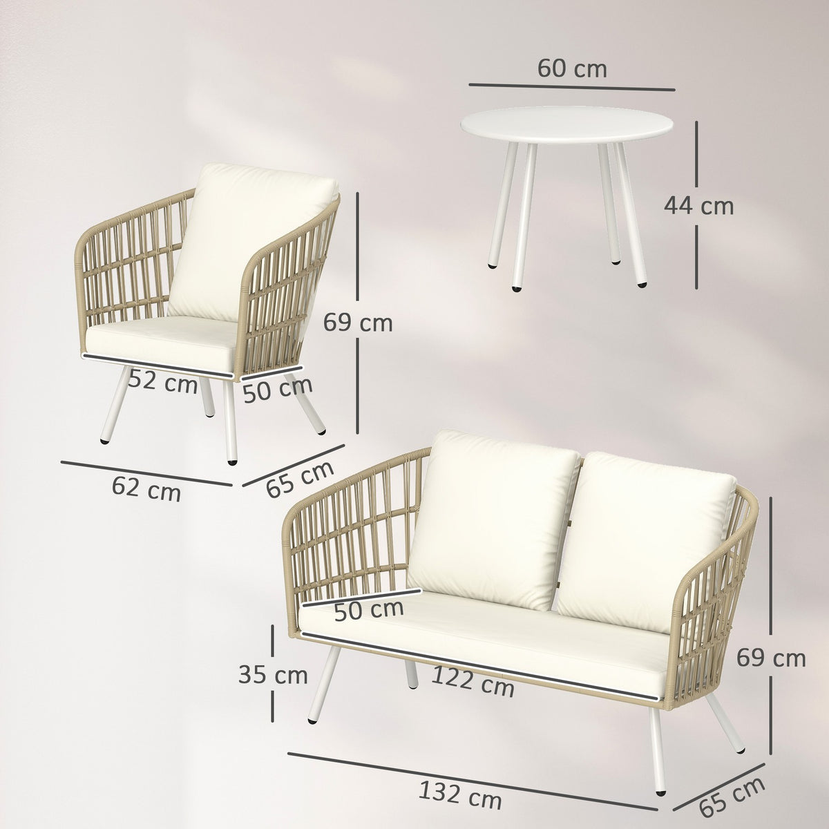 Garden furniture set made of polyrattan lounge set with 2 sofa chairs table cushions weatherproof seating group for 4 people outdoor balcony furniture set patio furniture for garden balcony terrace khaki |
