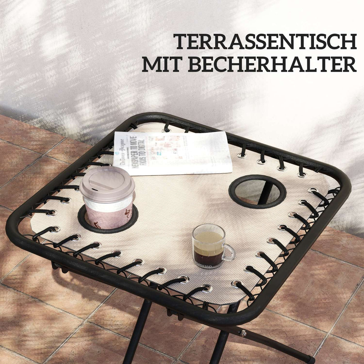 Garden lounger set 3 pieces. Folding sun lounger with tea table, 2 chairs, pillows, outdoor lounger, weatherproof, relaxation lounger, deck chair made of metal, beach lounger for garden, terrace, 90 x 56 x 110 cm, beige