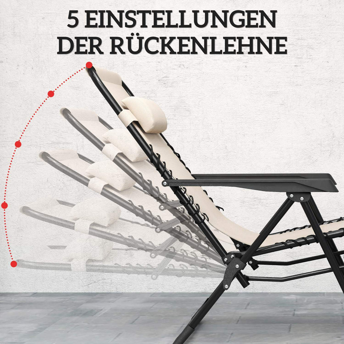 Garden lounger set 3 pieces. Folding sun lounger with tea table, 2 chairs, pillows, outdoor lounger, weatherproof, relaxation lounger, deck chair made of metal, beach lounger for garden, terrace, 90 x 56 x 110 cm, beige