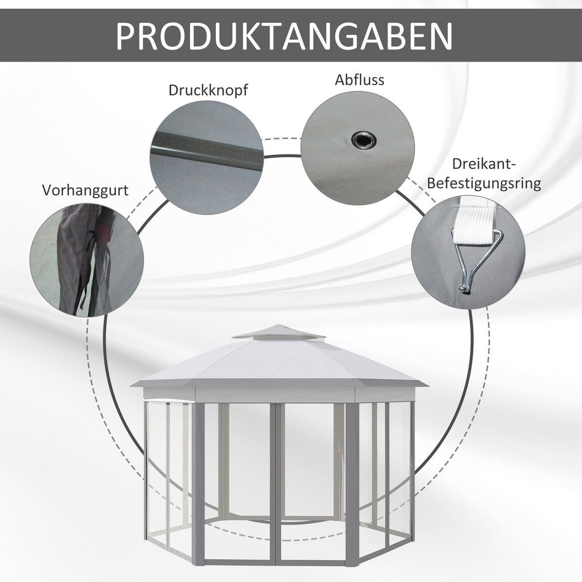 Garden pavilion folding pavilion 4 x 4 m pop-up tent party tent incl. carrying bag 6 side panels double roof hexagonal gray