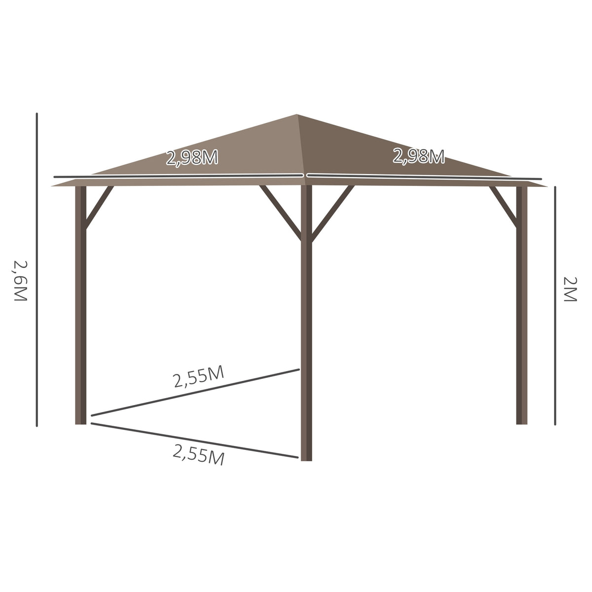 Garden pavilion party tent 4 x double side walls lantern hooks aluminum + polyester bronze + light brown approx. 3 x 3 x 2.5 m |