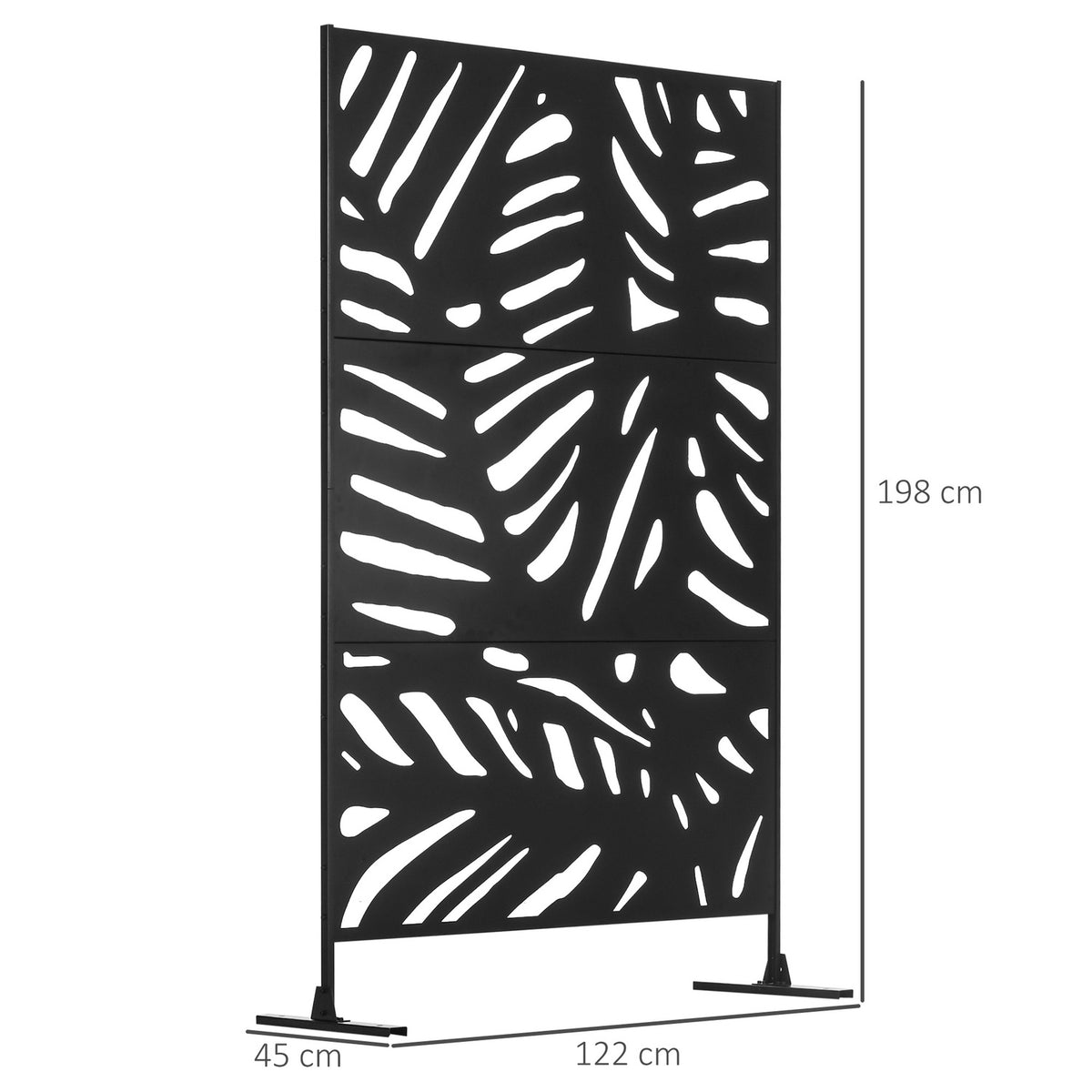 Garden privacy screen 122x198cm balcony privacy screen with stand, leaf pattern made of steel black for more privacy