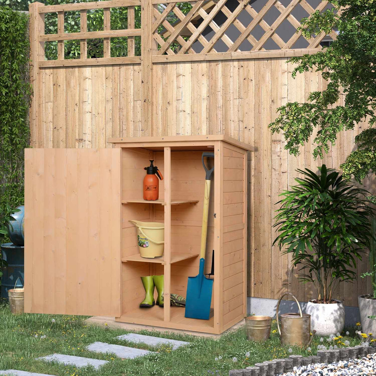 Garden shed tool shed tool shed with shelves tool shed storage shed for garden fir natural wood 75 x 56 x 115 cm