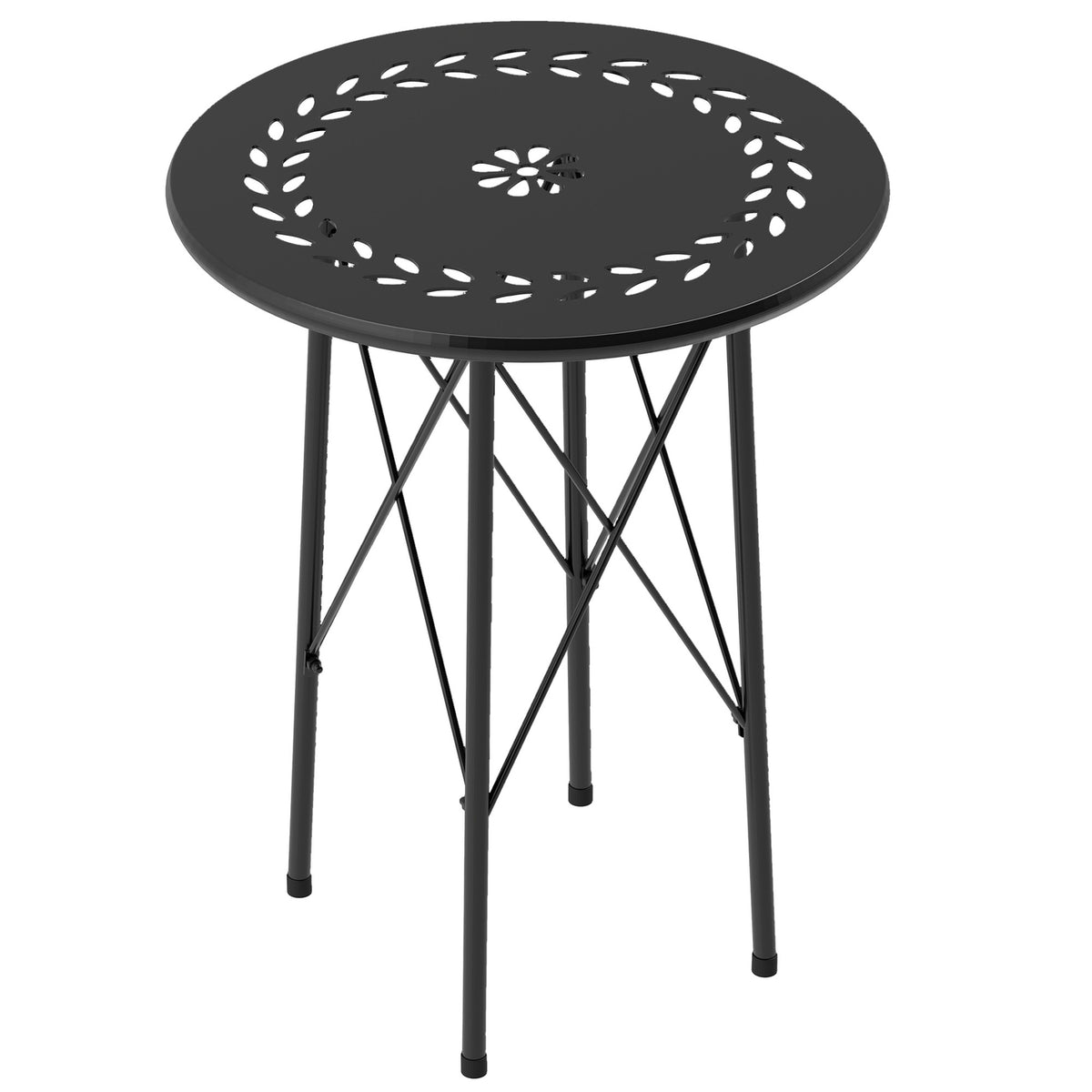Garden table Ø40 x 50cm, weatherproof balcony table made of steel, side table with floral design protective feet, round outdoor dining table, camping table, patio table for garden, terrace, balcony, black