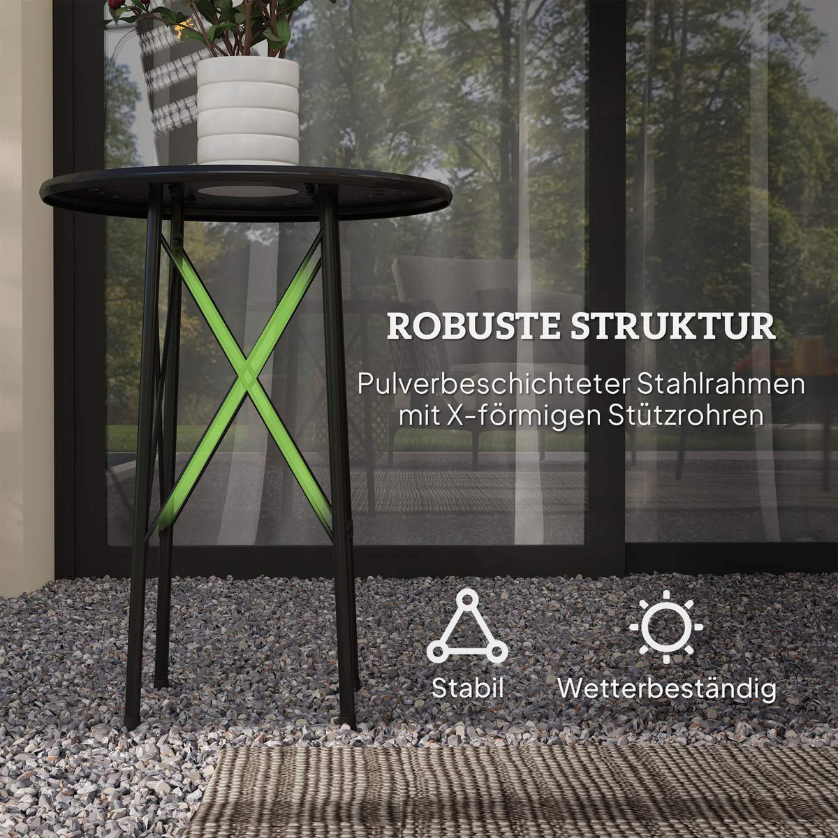 Garden table Ø40 x 50cm, weatherproof balcony table made of steel, side table with floral design protective feet, round outdoor dining table, camping table, patio table for garden, terrace, balcony, black