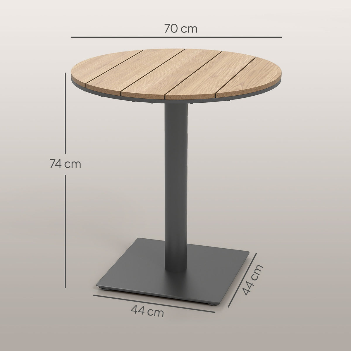 Garden table Ø70 cm, weatherproof round balcony table with slat design, steel outdoor dining table, camping table, side table, patio table for garden, terrace, balcony, natural wood