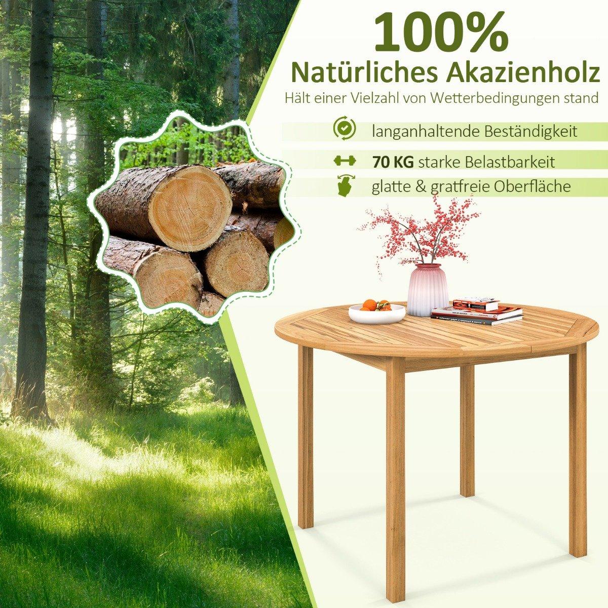 Garden table acacia wood dining table round for 4 people bistro table wooden table for yard 110 x 110 x 75 cm natural