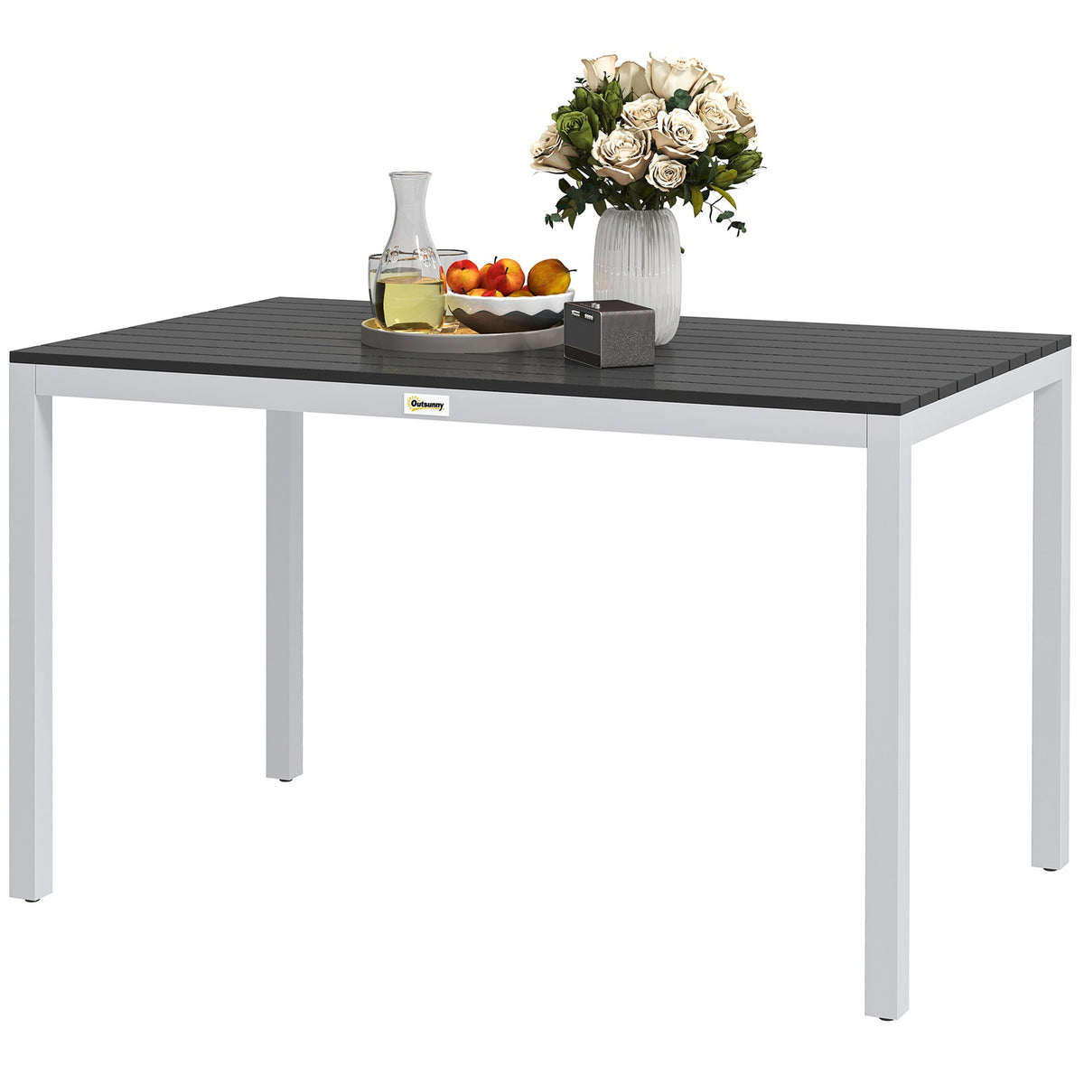 Garden table aluminum 120x70 cm weatherproof balcony table with wood look, non-slip buffet table camping table for 4-6 people patio table outdoor dining table for garden, balcony black |