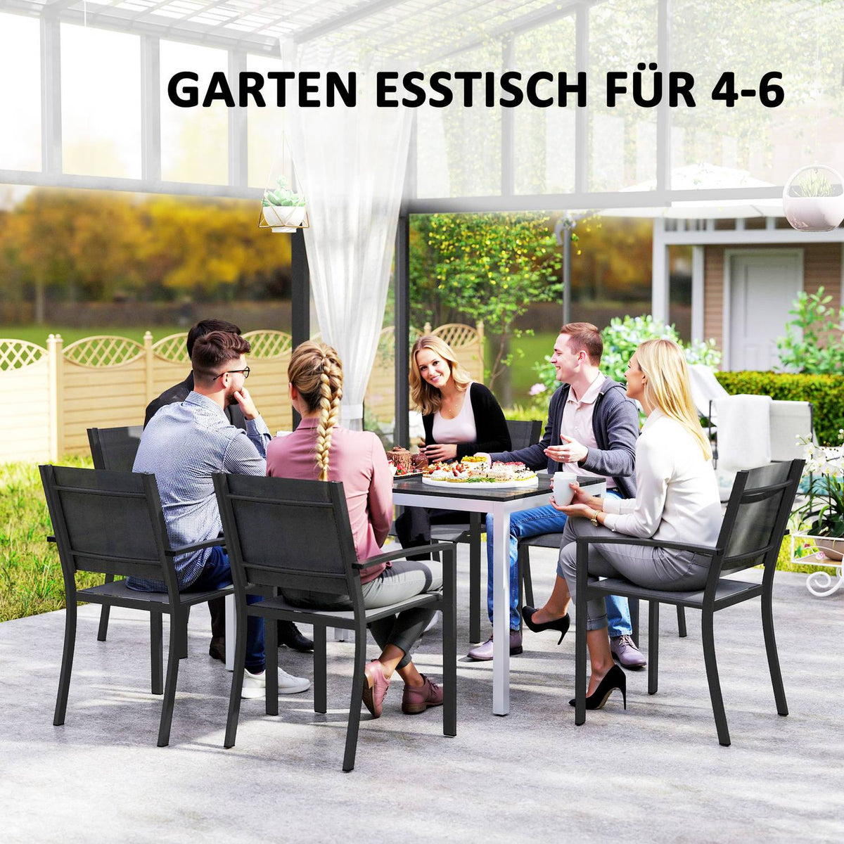 Garden table aluminum 120x70 cm weatherproof balcony table with wood look, non-slip buffet table camping table for 4-6 people patio table outdoor dining table for garden, balcony black |