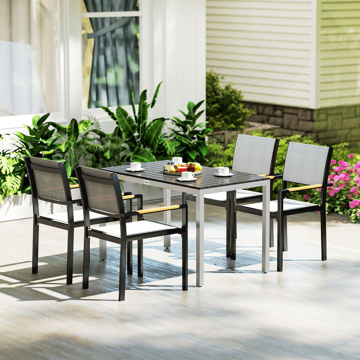Garden table aluminum 120x70 cm weatherproof balcony table with wood look, non-slip buffet table camping table for 4-6 people patio table outdoor dining table for garden, balcony black |