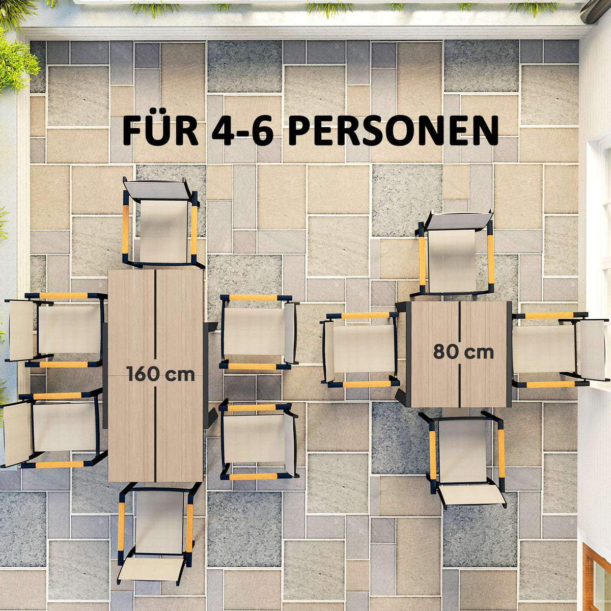 Garden table extendable aluminum 80/160x80 cm weatherproof balcony table non-slip buffet table camping table for 6 people patio table outdoor dining table for garden, terrace balcony natural wood