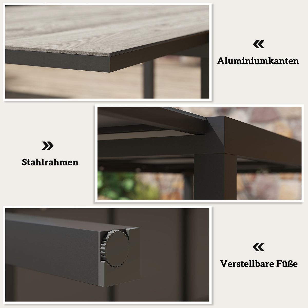 Garden table extendable dining table for 6-8 people, 160/240 x 90cm aluminum balcony table with wood look, weatherproof patio table, outdoor buffet table for garden, terrace, balcony, gray