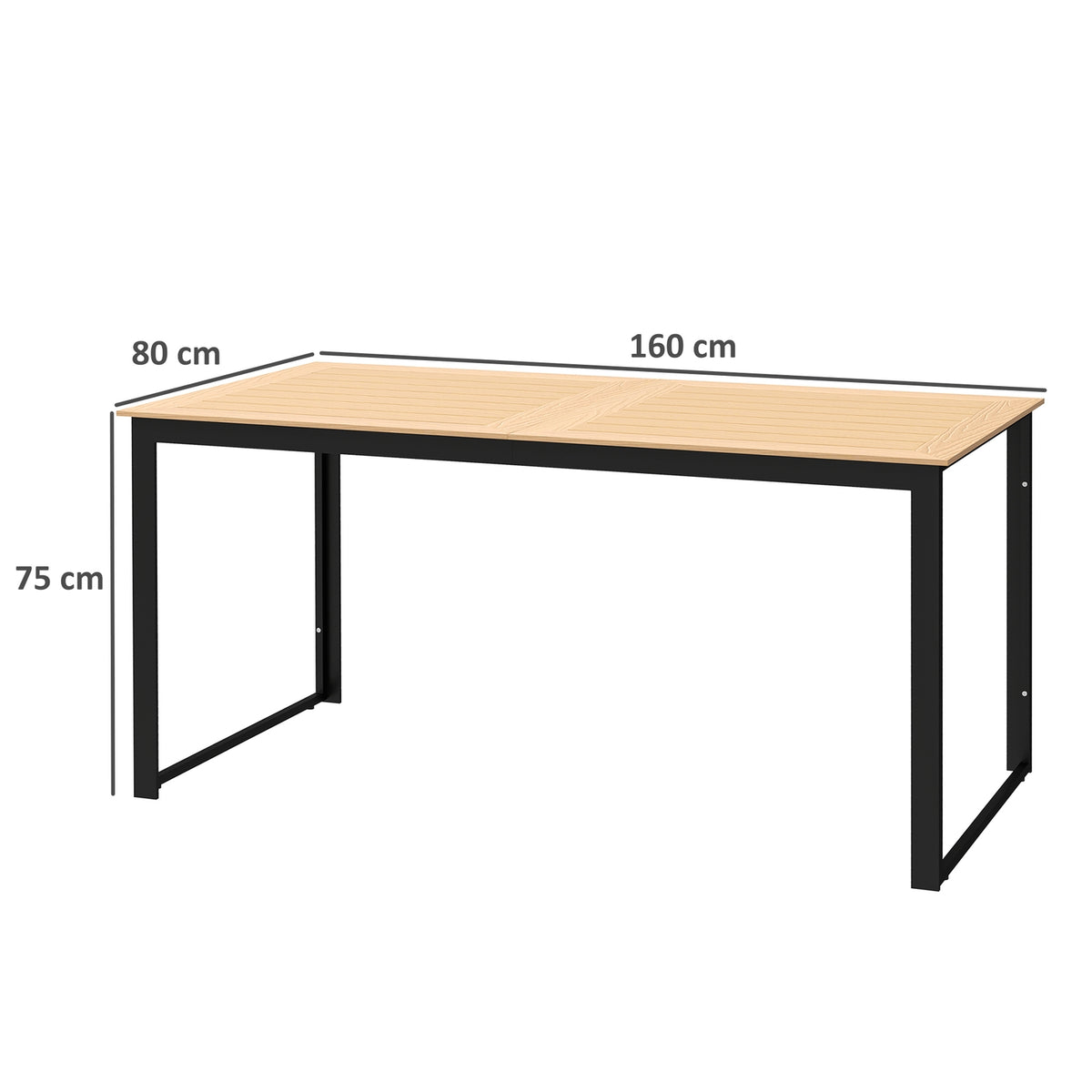 Garden table for 6 people 160 x 80 cm weatherproof balcony table with wood look slat design, buffet table metal camping table patio table outdoor dining table for garden, terrace balcony teak