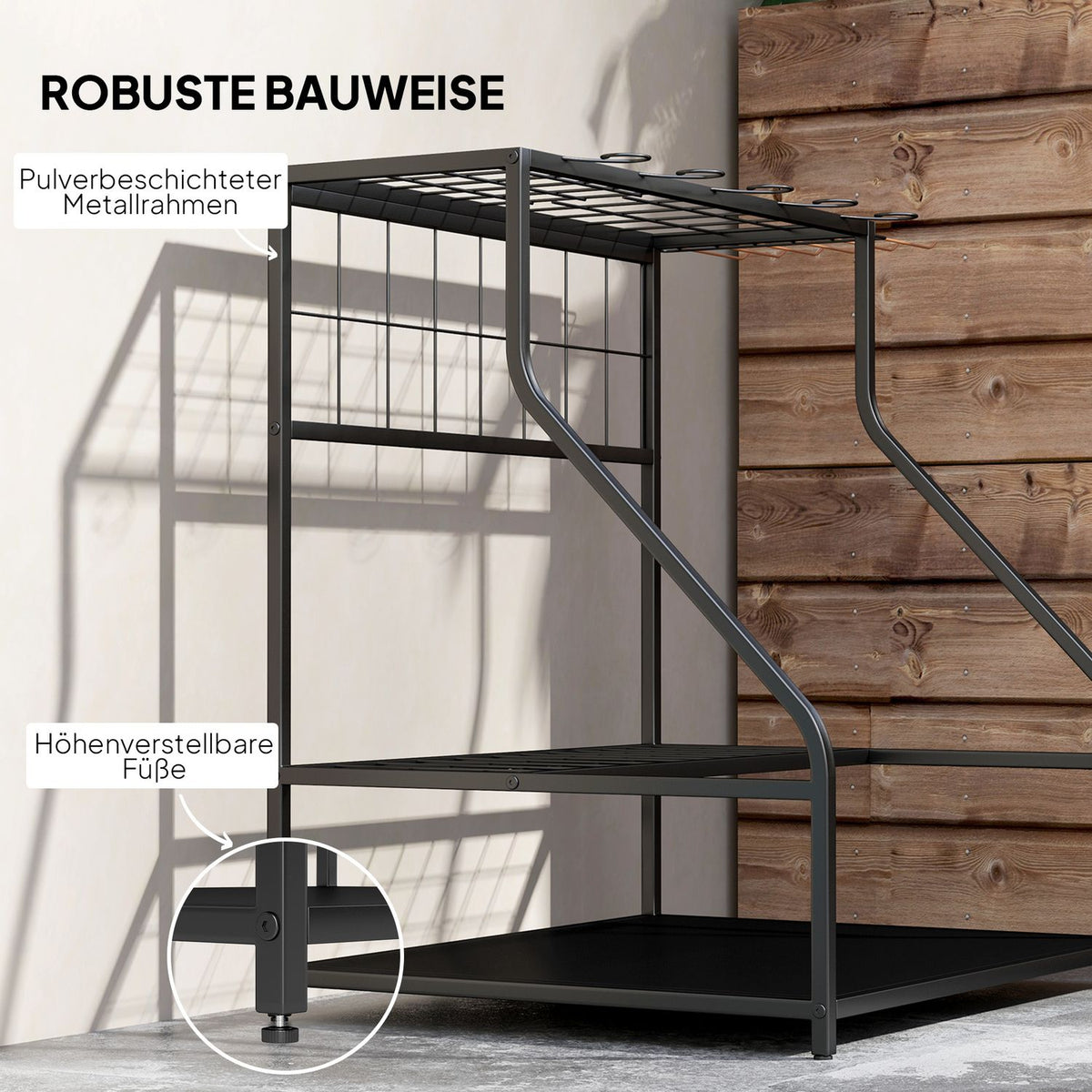 Garden tool organizer 3-tier garden tools stand with hooks garden tool stand up to 20 tools tool holder multi-purpose broom holder for garage, shed, outdoor 84x53x73cm orange