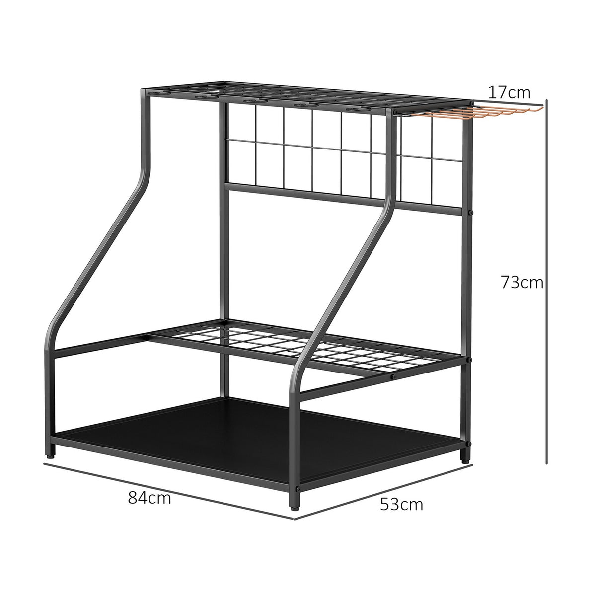 Garden tool organizer 3-tier garden tools stand with hooks garden tool stand up to 20 tools tool holder multi-purpose broom holder for garage, shed, outdoor 84x53x73cm orange