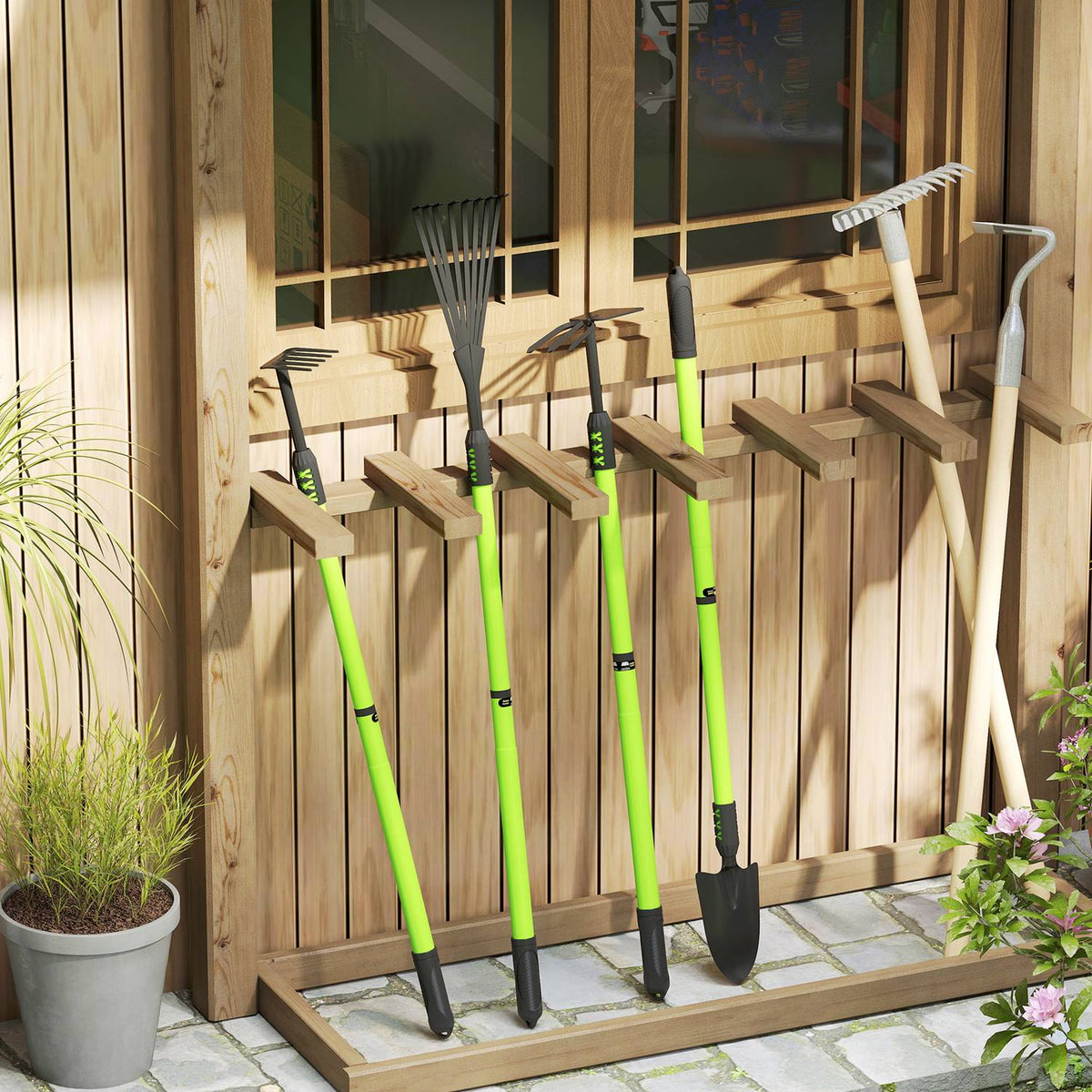 Garden tool set 4 pieces garden tool set with shovel garden hoe garden rake leaf rake green