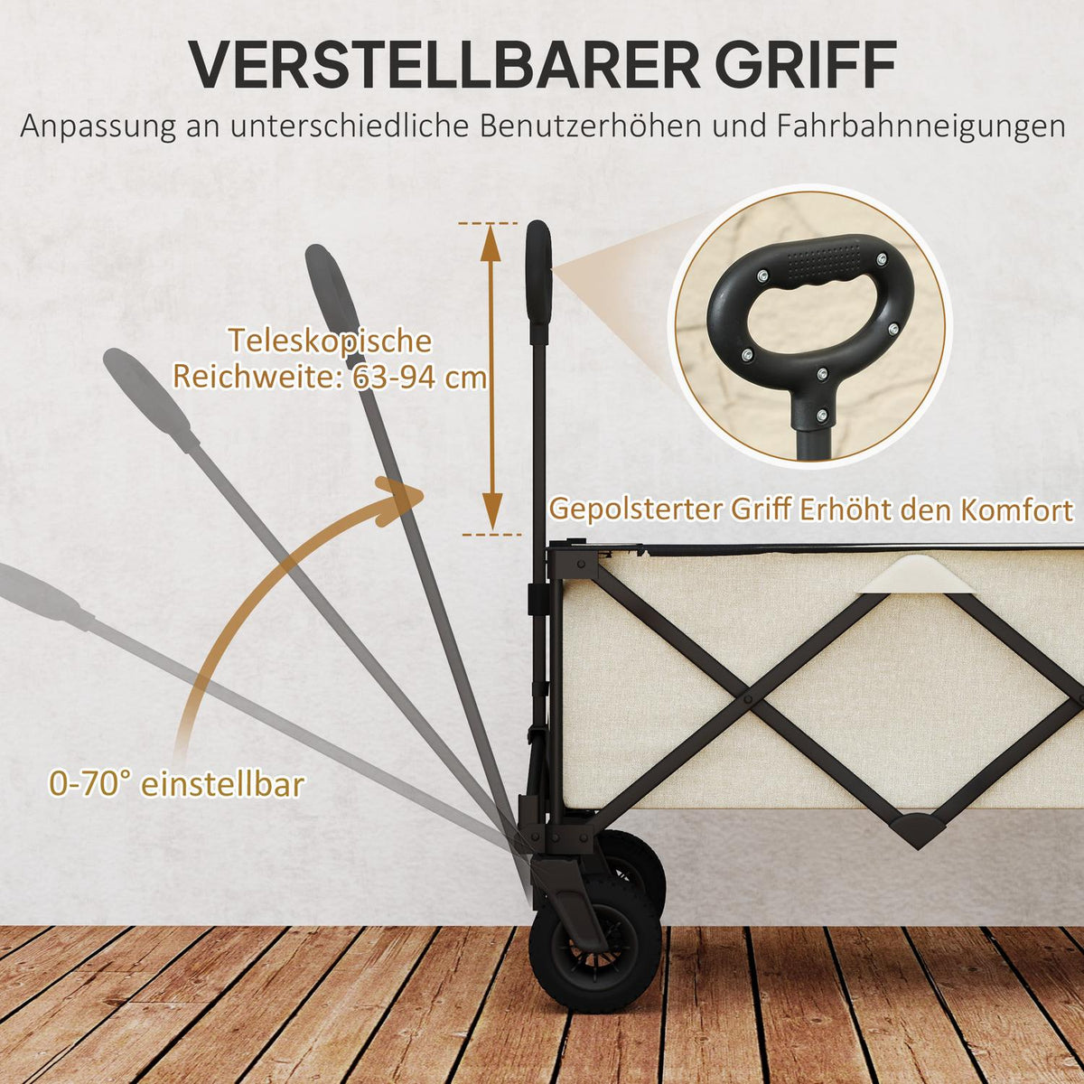 Garden trolley 100 kg load capacity, foldable transport trolley with removable tarpaulin, handle, wheels, handcart handcart garden trolley 138 liters, equipment trolley for home, garden beige
