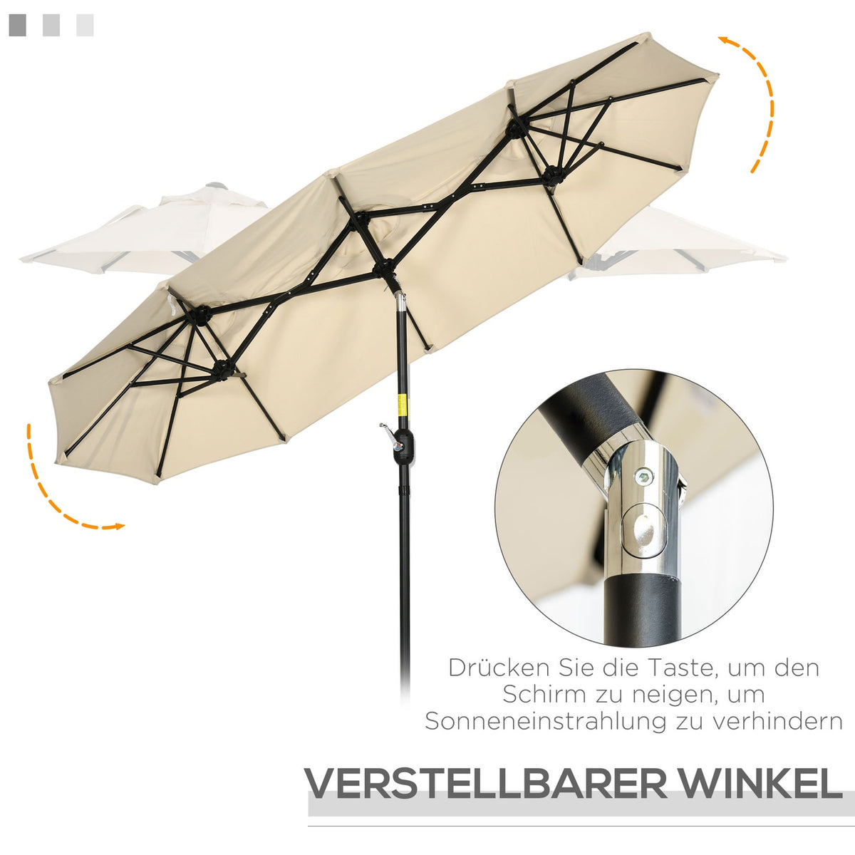 Garden umbrella 285x147cm market umbrella with tilt angle double parasol with wind roof for terrace and garden khaki