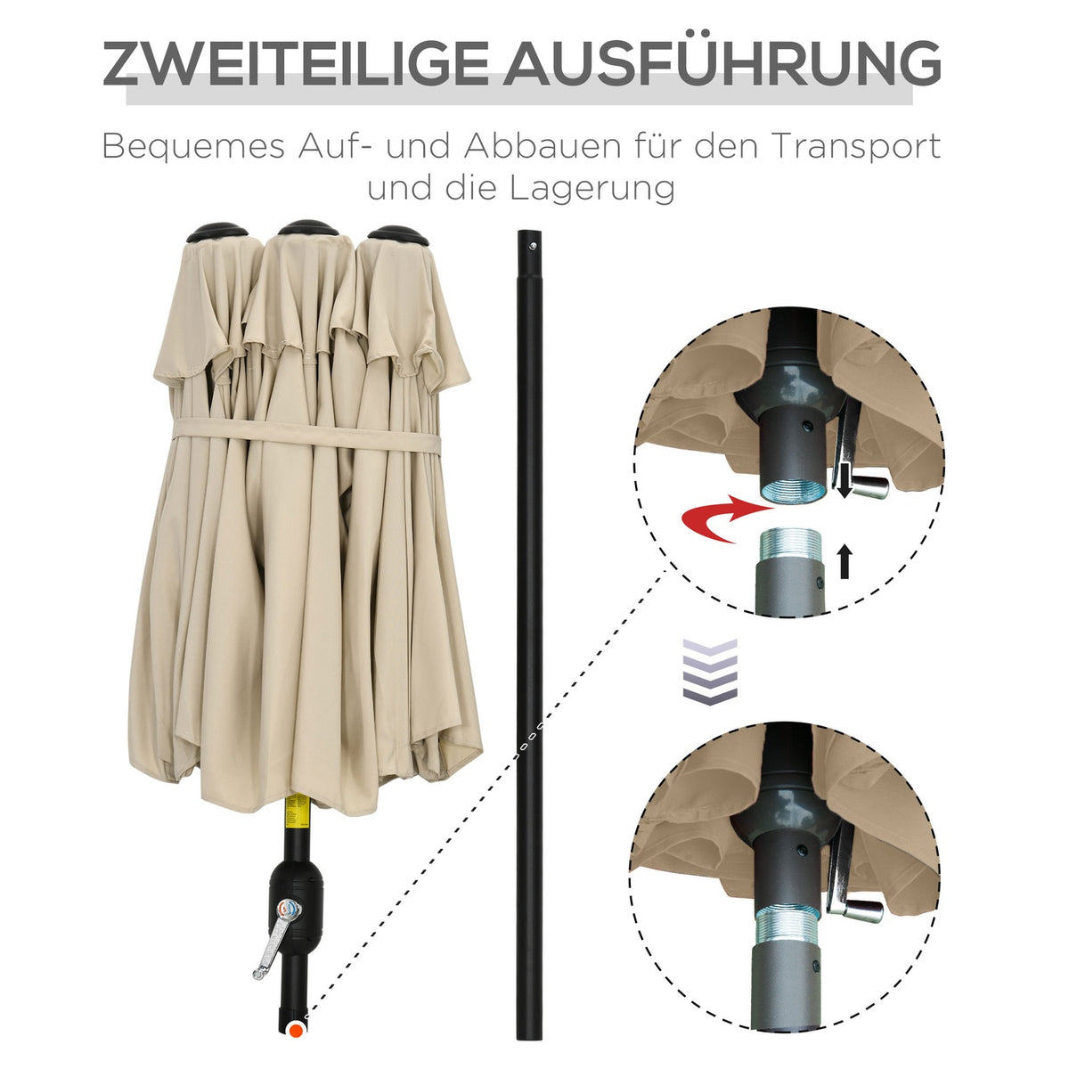 Garden umbrella 285x147cm market umbrella with tilt angle double parasol with wind roof for terrace and garden khaki