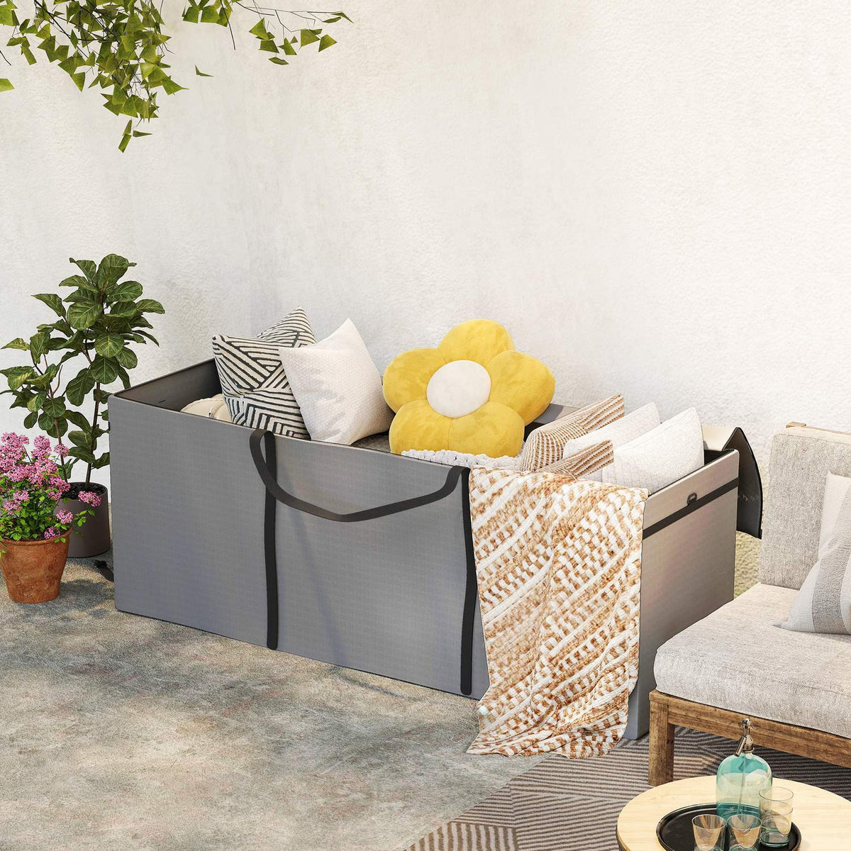 Garden upholstery storage bag, cushion bag, protective cover with carrying handle, zip, waterproof, UV-resistant 600D Oxford, for upholstered cushions, Christmas trees, 200 x 60 x 75 cm, light grey