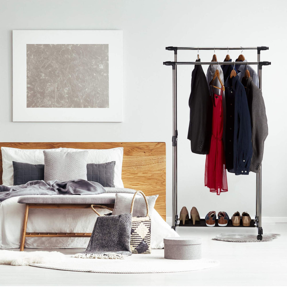 Garment Rack with 2 Rails on Wheels