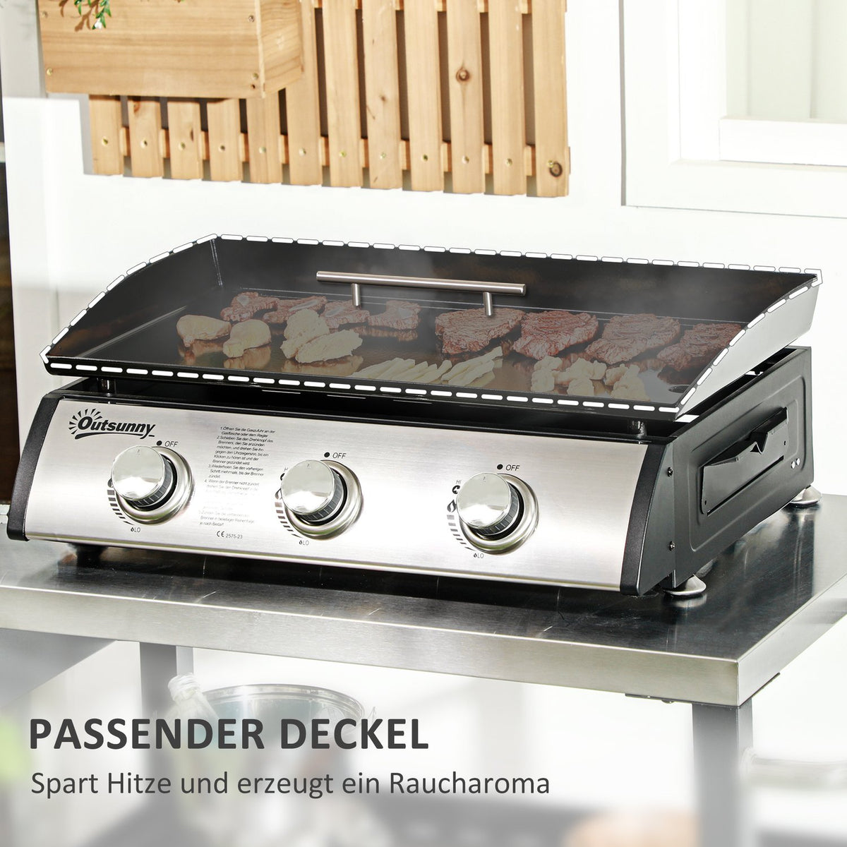 Gas Grill, Table Grill Bbq With 3 Burners, Table Gas Grill With Hose, Lid, Camping Grill For Garden, Stainless Steel, Metal, Black, 63 X 47 X 25 Cm