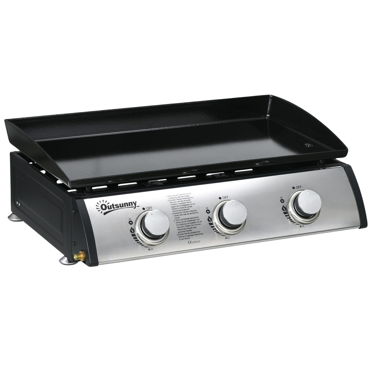 Gas Grill, Table Grill Bbq With 3 Burners, Table Gas Grill With Hose, Lid, Camping Grill For Garden, Stainless Steel, Metal, Black, 63 X 47 X 25 Cm