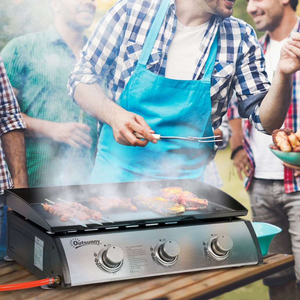 Gas grill 10000BTU/2.5 KW gas grill including 3 stainless steel burners pressure reducer, gas hose, BBQ garden grill for balcony, camping grill 63 x 48 x 21 cm