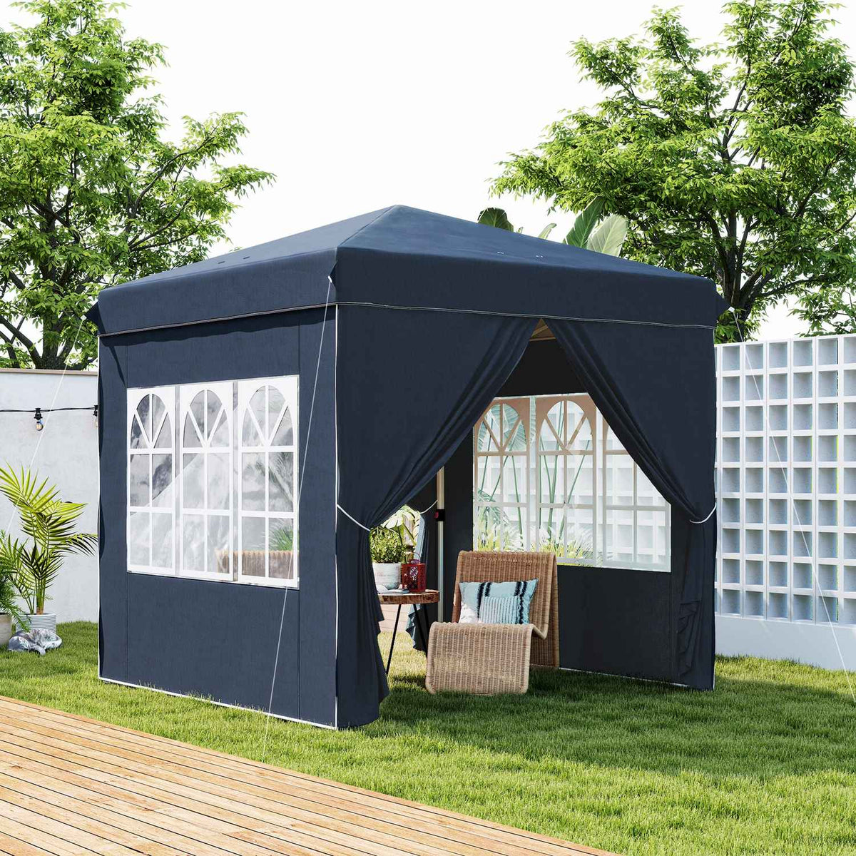Gazebo 2.5 x 2.5 m, water-repellent, stable, winter-proof pop-up folding gazebo, UV protection 50+, foldable party tent, garden tent with 4 side panels, pocket garden gazebo for camping, garden, dark blue