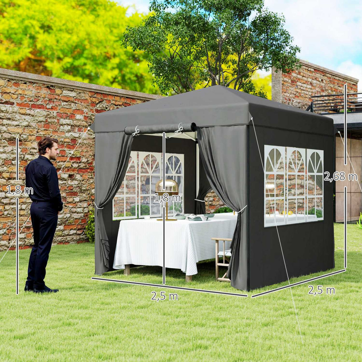 Gazebo 2.5 x 2.5 m, water-repellent, stable, winter-proof pop-up folding gazebo, UV protection 50+, foldable party tent, garden tent with 4 side panels, pocket garden gazebo for camping, garden, dark gray