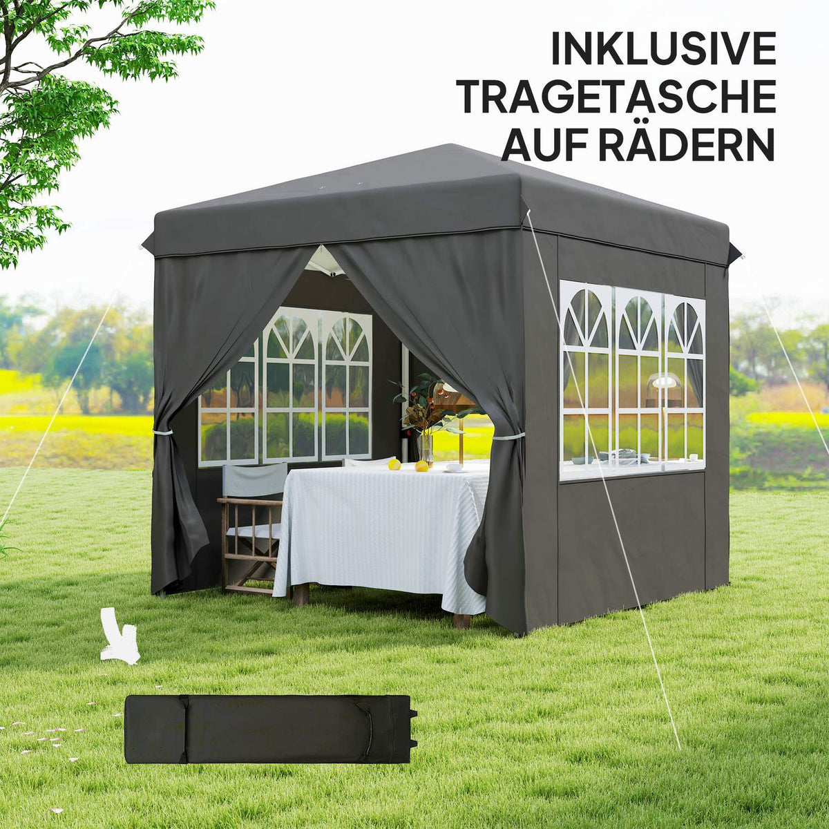 Gazebo 2.5 x 2.5 m, water-repellent, stable, winter-proof pop-up folding gazebo, UV protection 50+, foldable party tent, garden tent with 4 side panels, pocket garden gazebo for camping, garden, dark gray