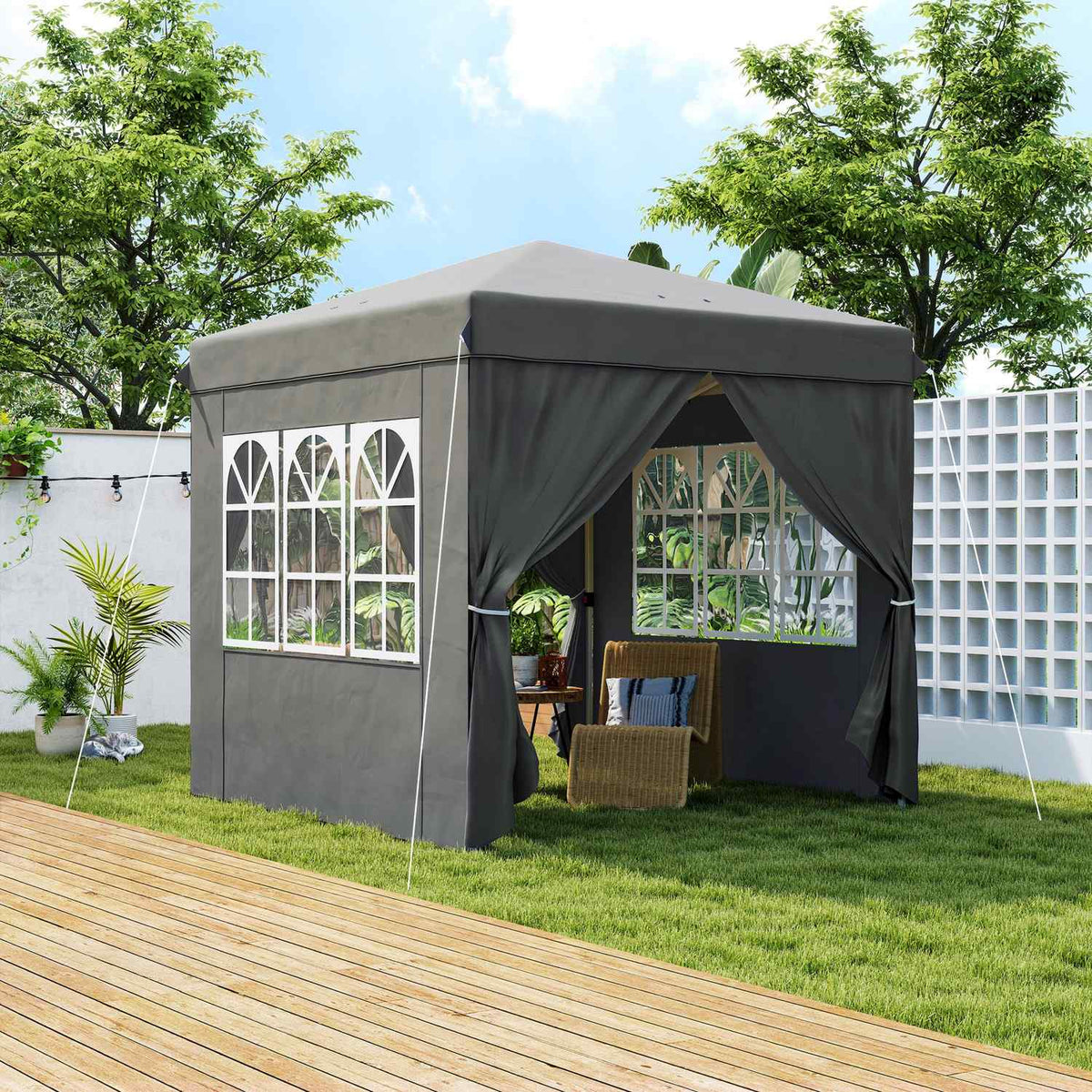 Gazebo 2.5 x 2.5 m, water-repellent, stable, winter-proof pop-up folding gazebo, UV protection 50+, foldable party tent, garden tent with 4 side panels, pocket garden gazebo for camping, garden, dark gray
