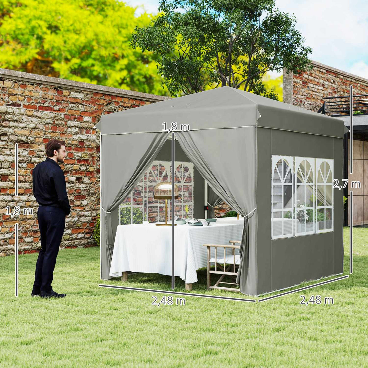 Gazebo 2.5 x 2.5 m, water-repellent, stable, winter-proof pop-up folding gazebo, UV protection 50+, foldable party tent, garden tent with 4 side panels, pocket garden gazebo for camping, garden, light gray