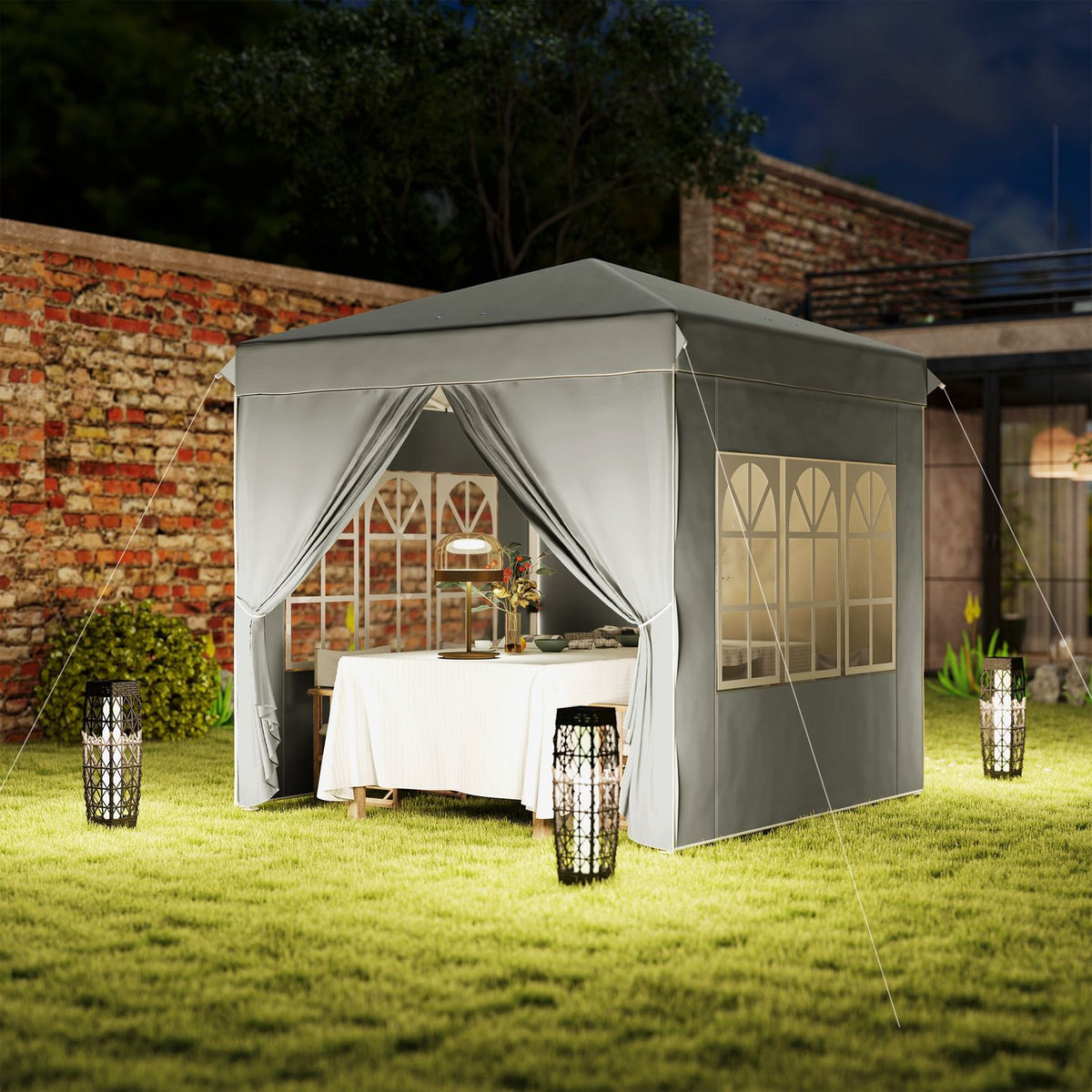 Gazebo 2.5 x 2.5 m, water-repellent, stable, winter-proof pop-up folding gazebo, UV protection 50+, foldable party tent, garden tent with 4 side panels, pocket garden gazebo for camping, garden, light gray