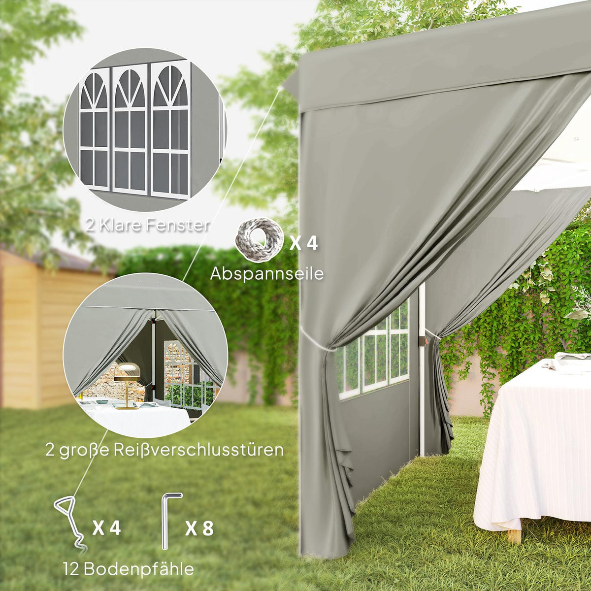 Gazebo 2.5 x 2.5 m, water-repellent, stable, winter-proof pop-up folding gazebo, UV protection 50+, foldable party tent, garden tent with 4 side panels, pocket garden gazebo for camping, garden, light gray